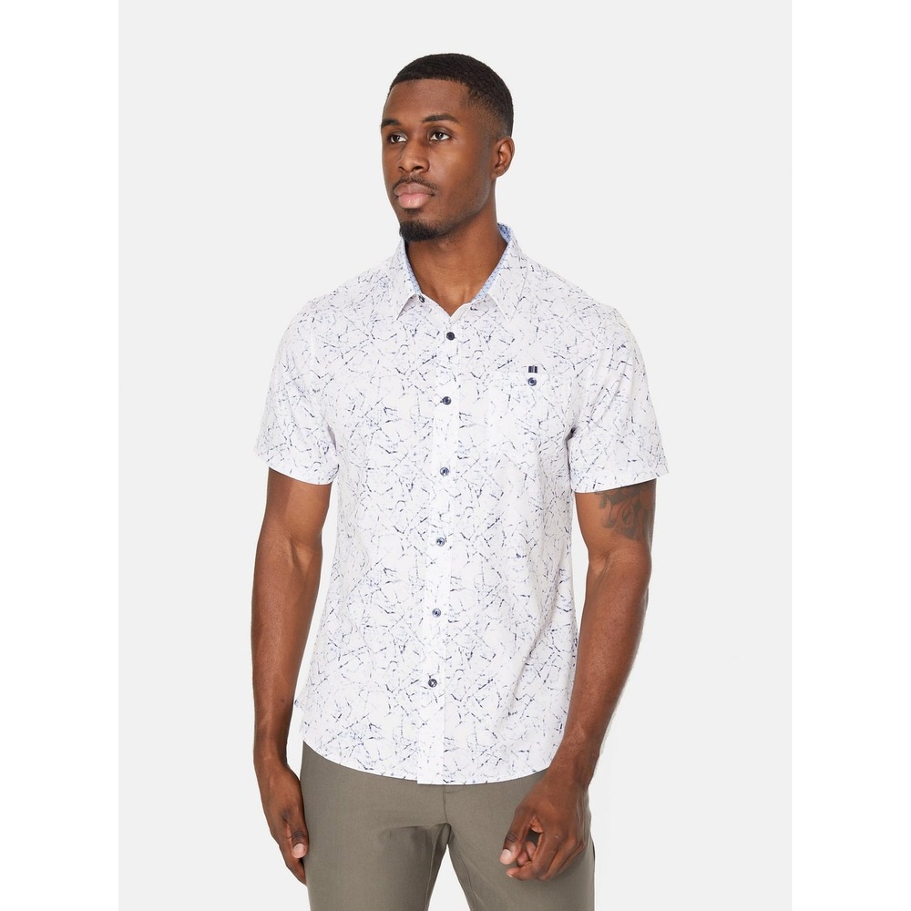 7 Diamonds Timeless Melody 4 Way Stretch SS Button Down Shirt White Navy Blue XL